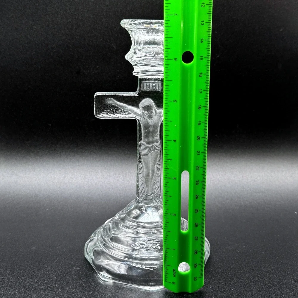 Vintage Home Interiors Glass Crucifix Candle Holder Jesus Religious‎ Cross USA